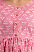 Majestic divas Rayon Rose Pink Printed Maternity Feeding Kurta Dress with Dual Zippers
