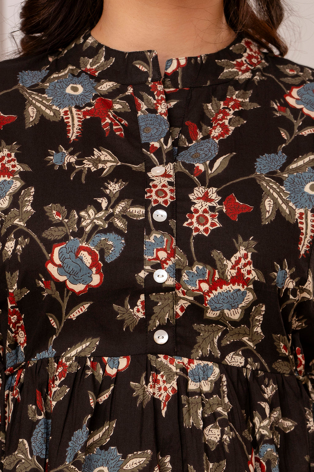 Majestic Divas Black Floral Printed Flared Top for Women