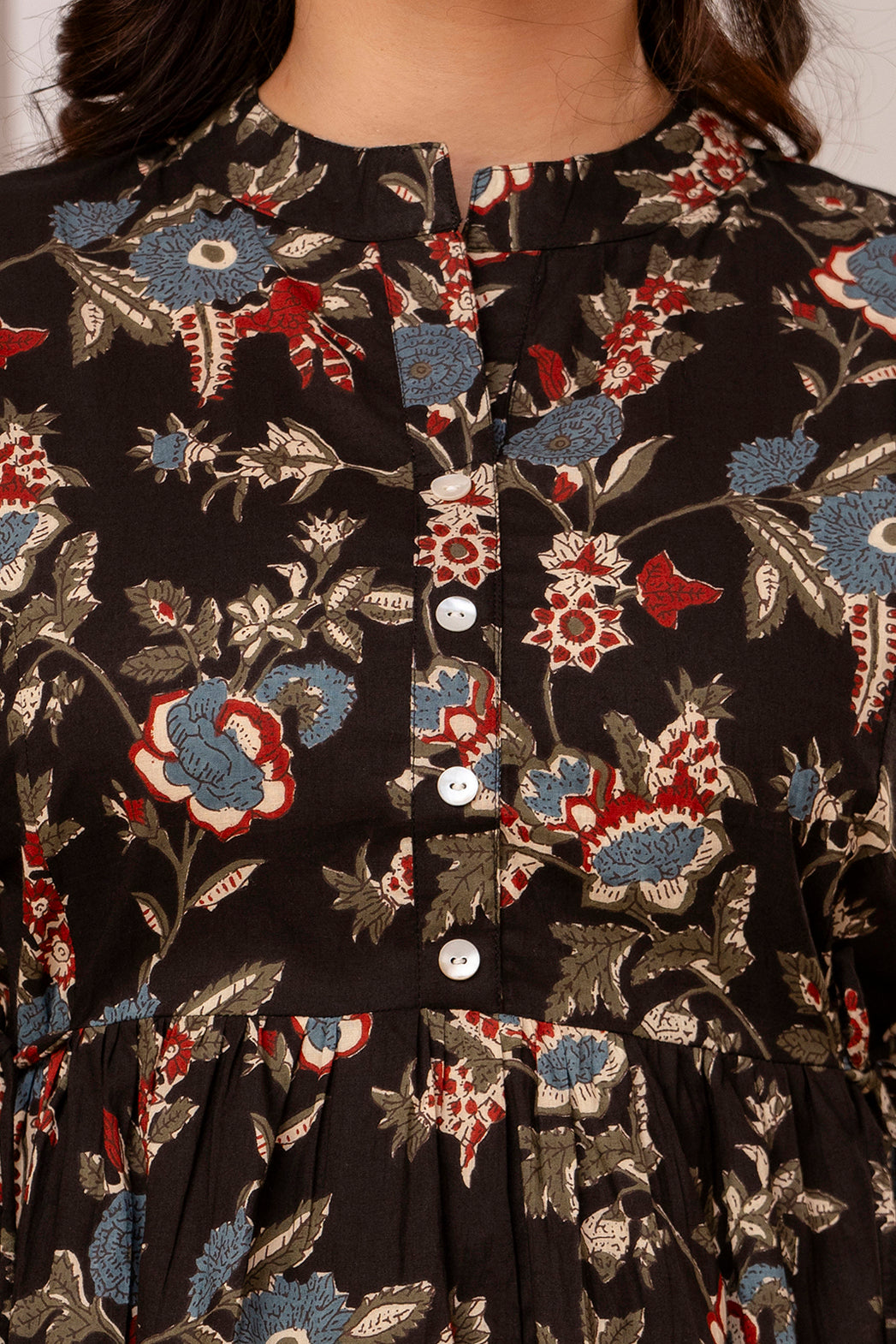 Majestic Divas Black Floral Printed Flared Top for Women