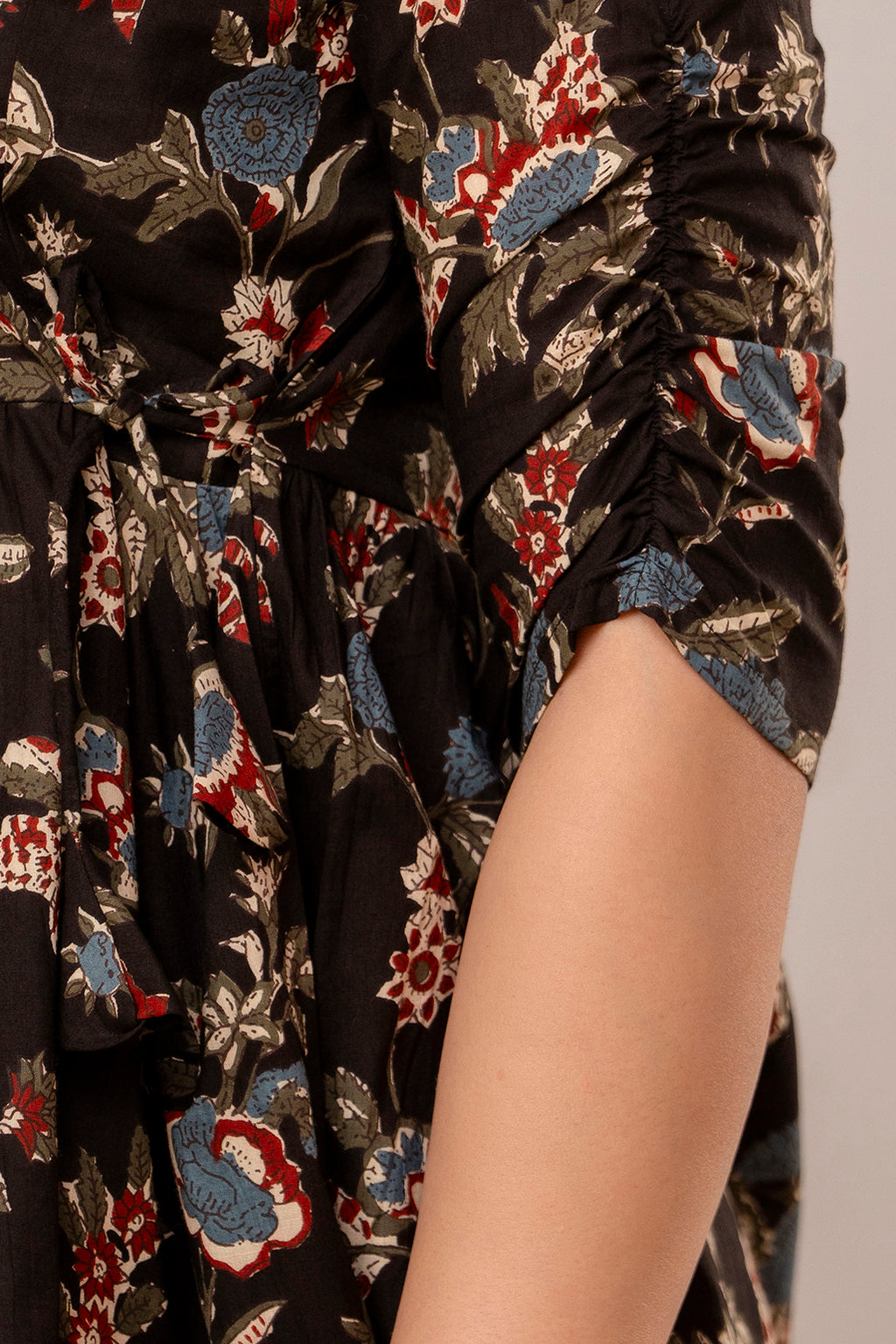 Majestic Divas Black Floral Printed Flared Top for Women