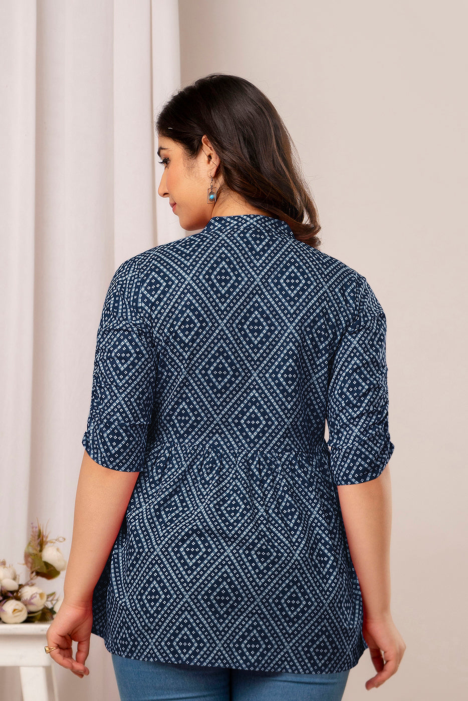 Majestic Divas Indigo Ikat Peplum Top
