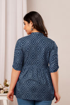 Majestic Divas Indigo Ikat Peplum Top