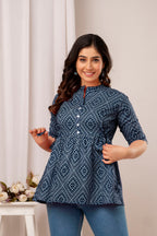 Majestic Divas Indigo Ikat Peplum Top