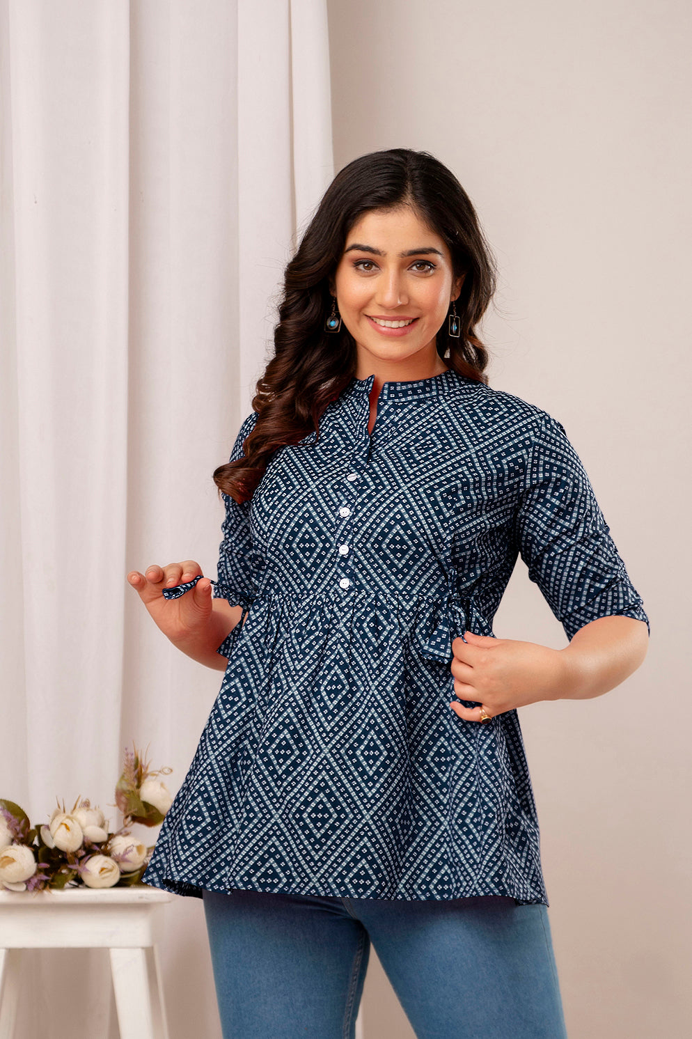 Majestic Divas Indigo Ikat Peplum Top