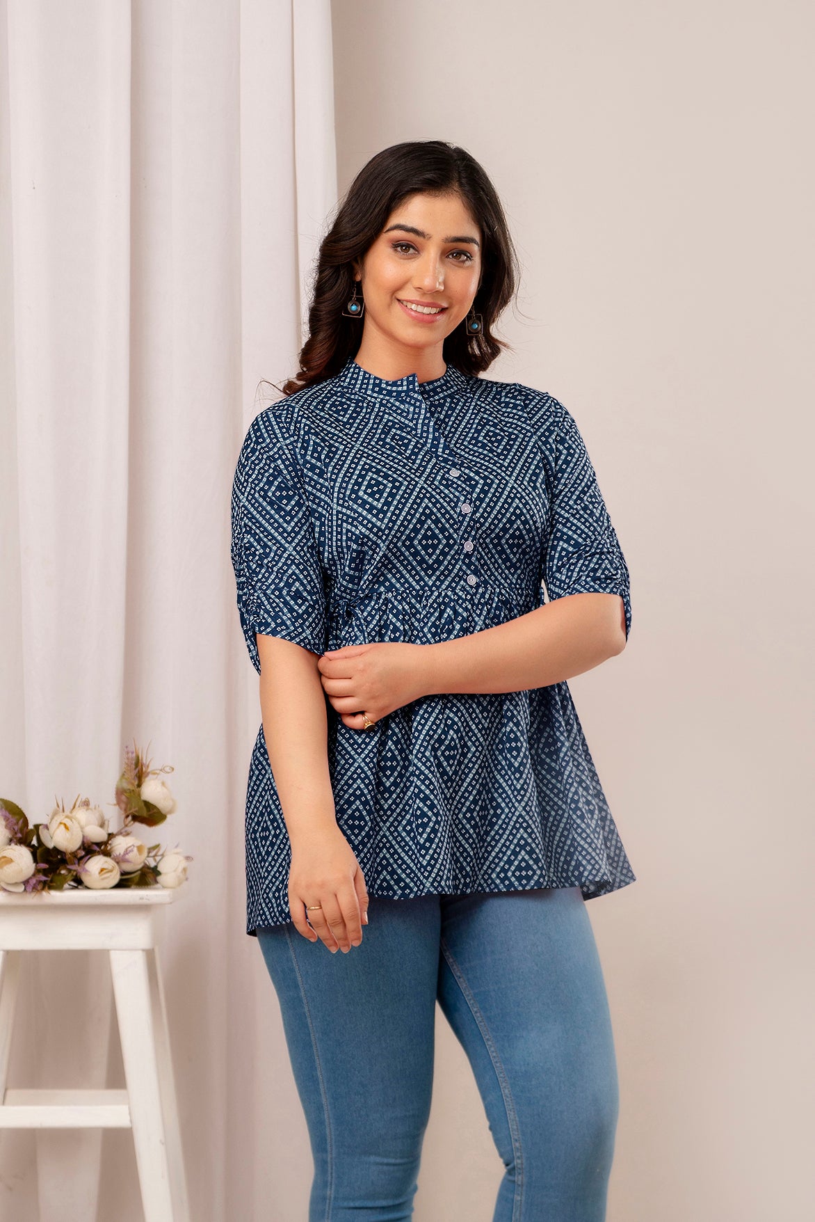 Majestic Divas Indigo Ikat Peplum Top Secondary image