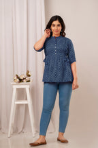 Majestic Divas Indigo Ikat Peplum Top