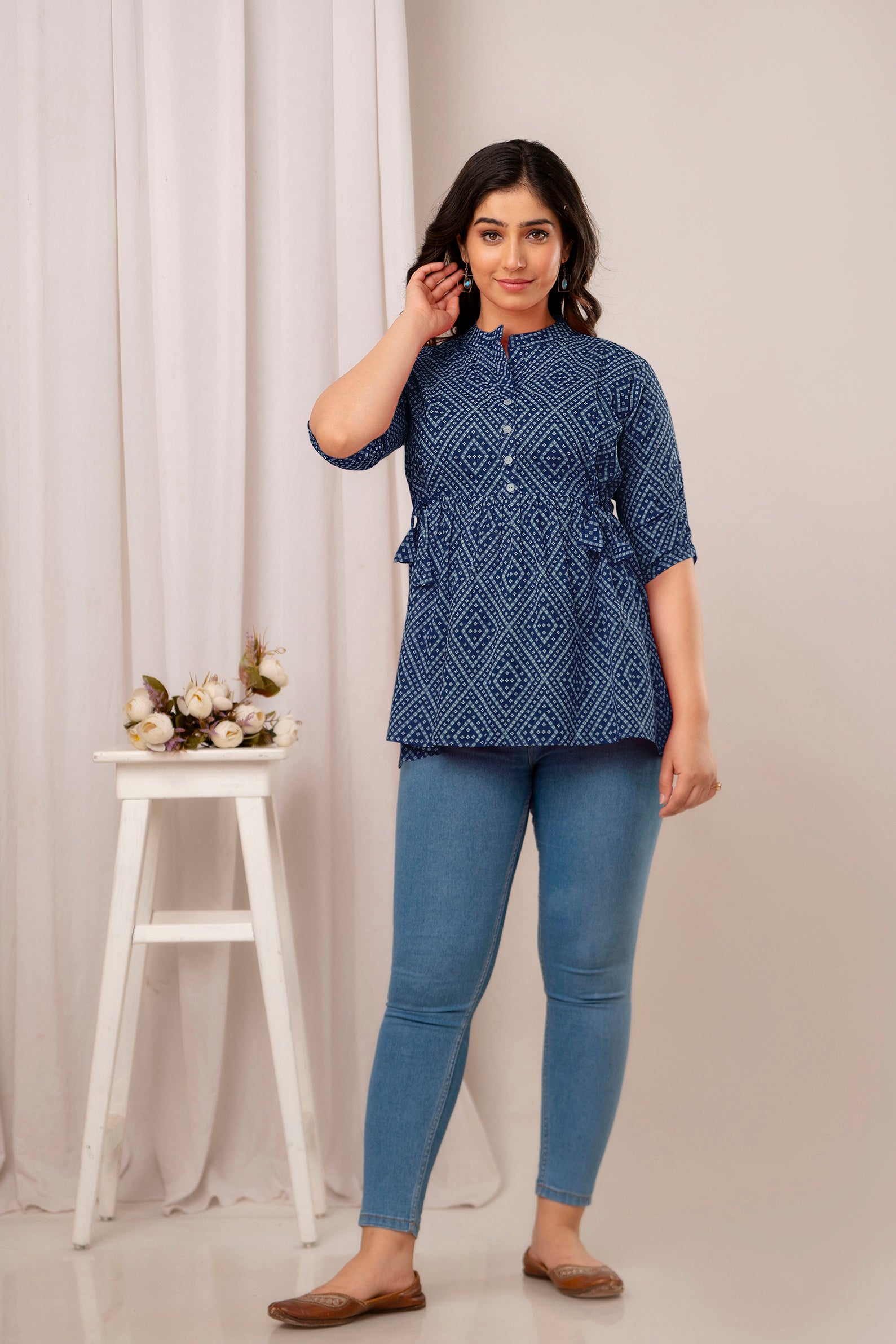 Majestic Divas Indigo Ikat Peplum Top