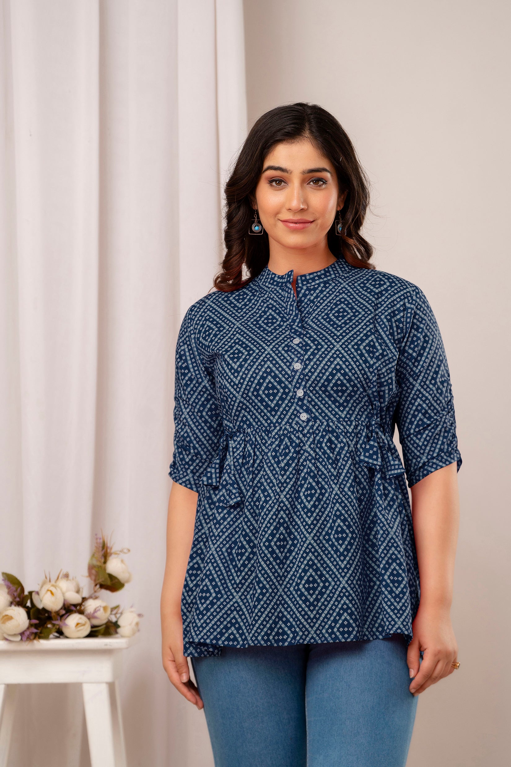 Majestic Divas Indigo Ikat Peplum Top