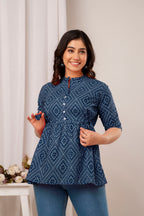 Majestic Divas Indigo Ikat Peplum Top