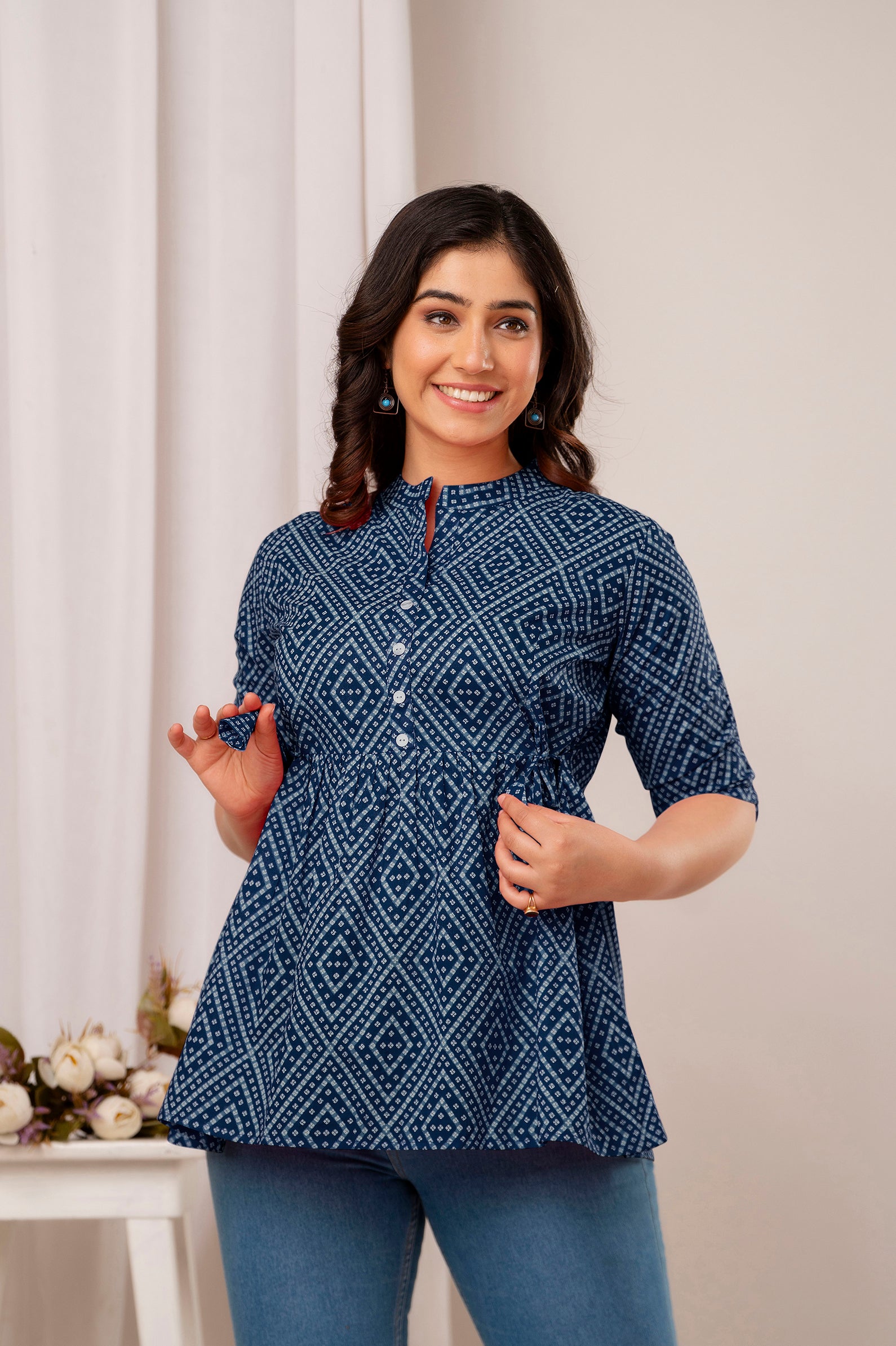 Majestic Divas Indigo Ikat Peplum Top