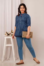 Majestic Divas Indigo Ikat Peplum Top