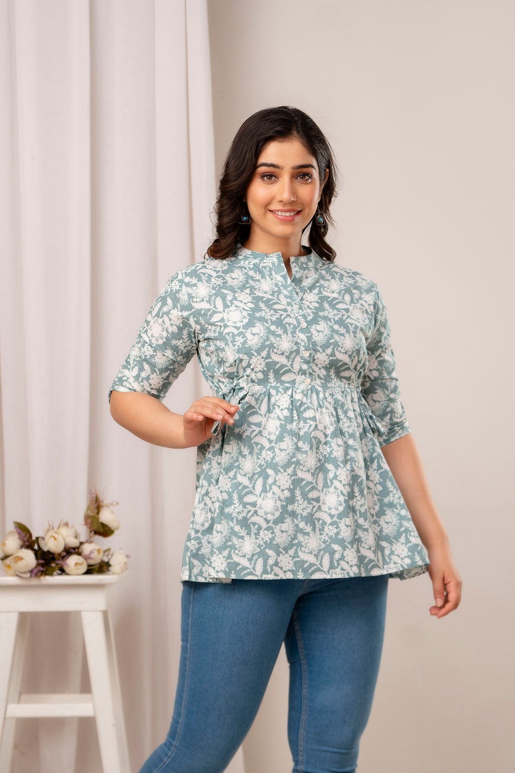 Majestic Divas Sage Bloom Peplum Top