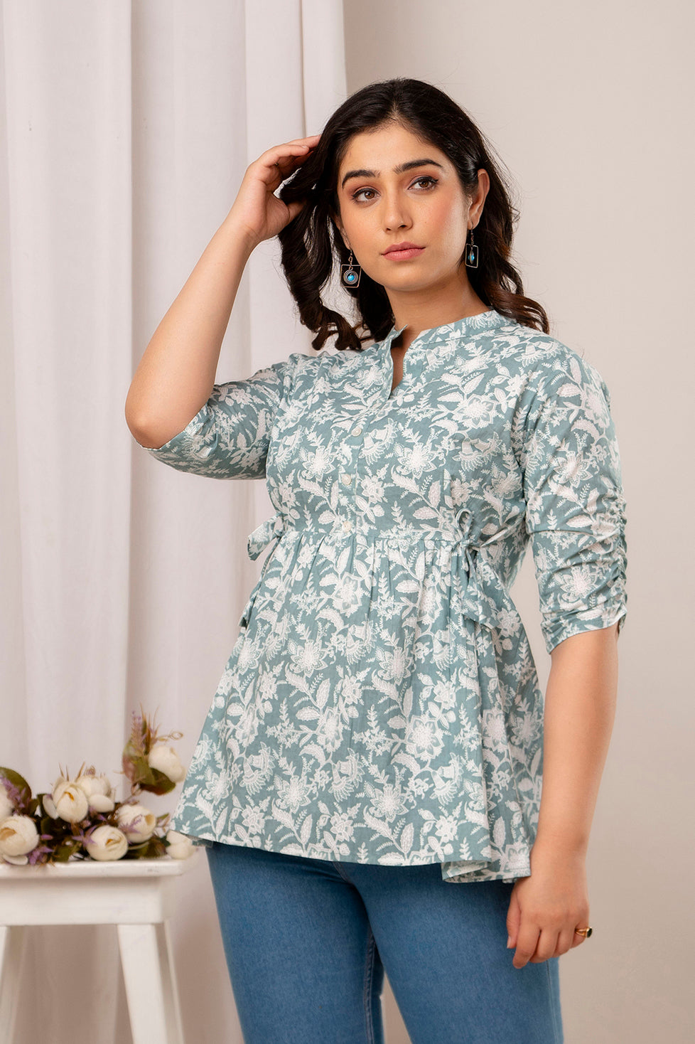 Majestic Divas Sage Bloom Peplum Top