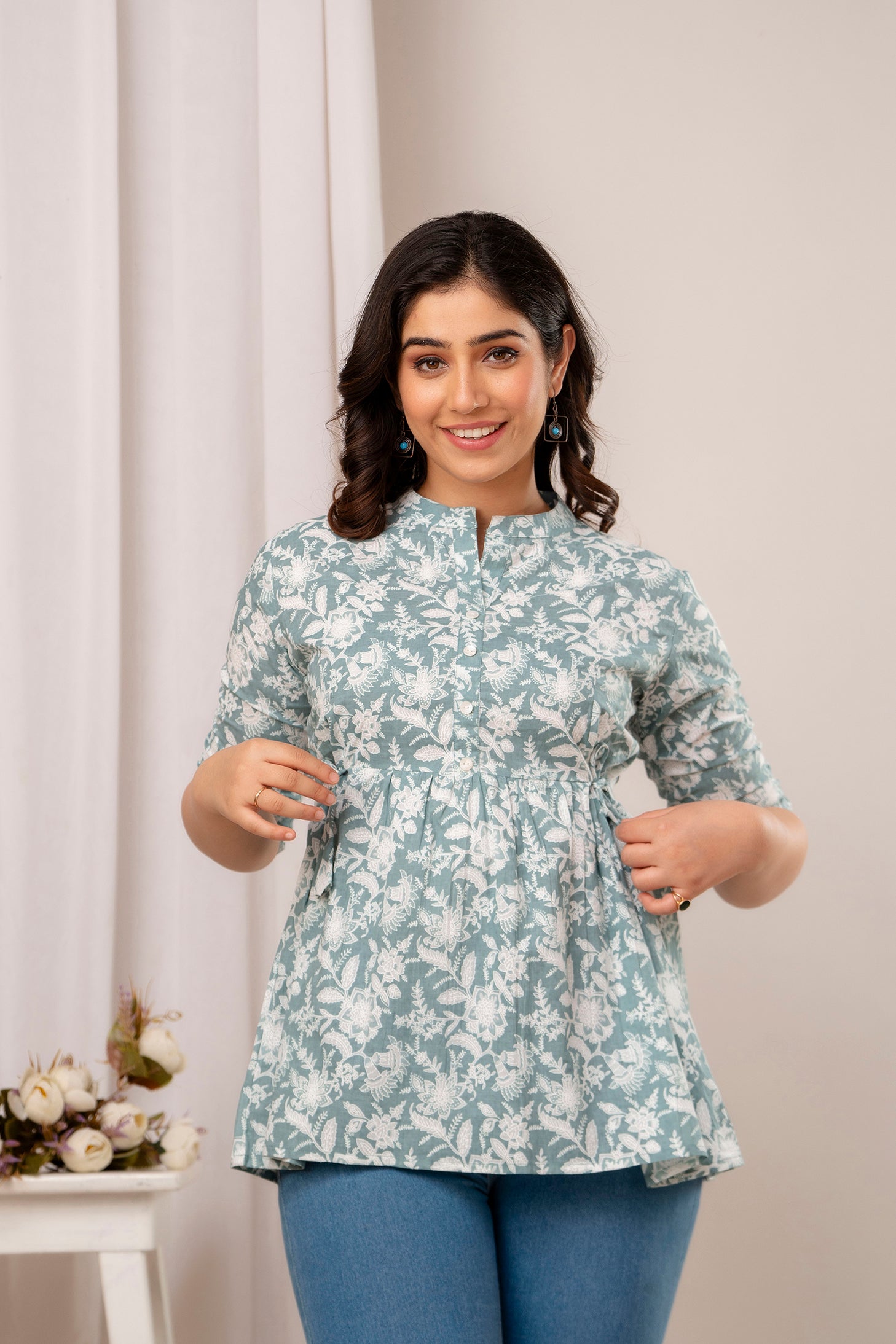 Majestic Divas Sage Bloom Peplum Top