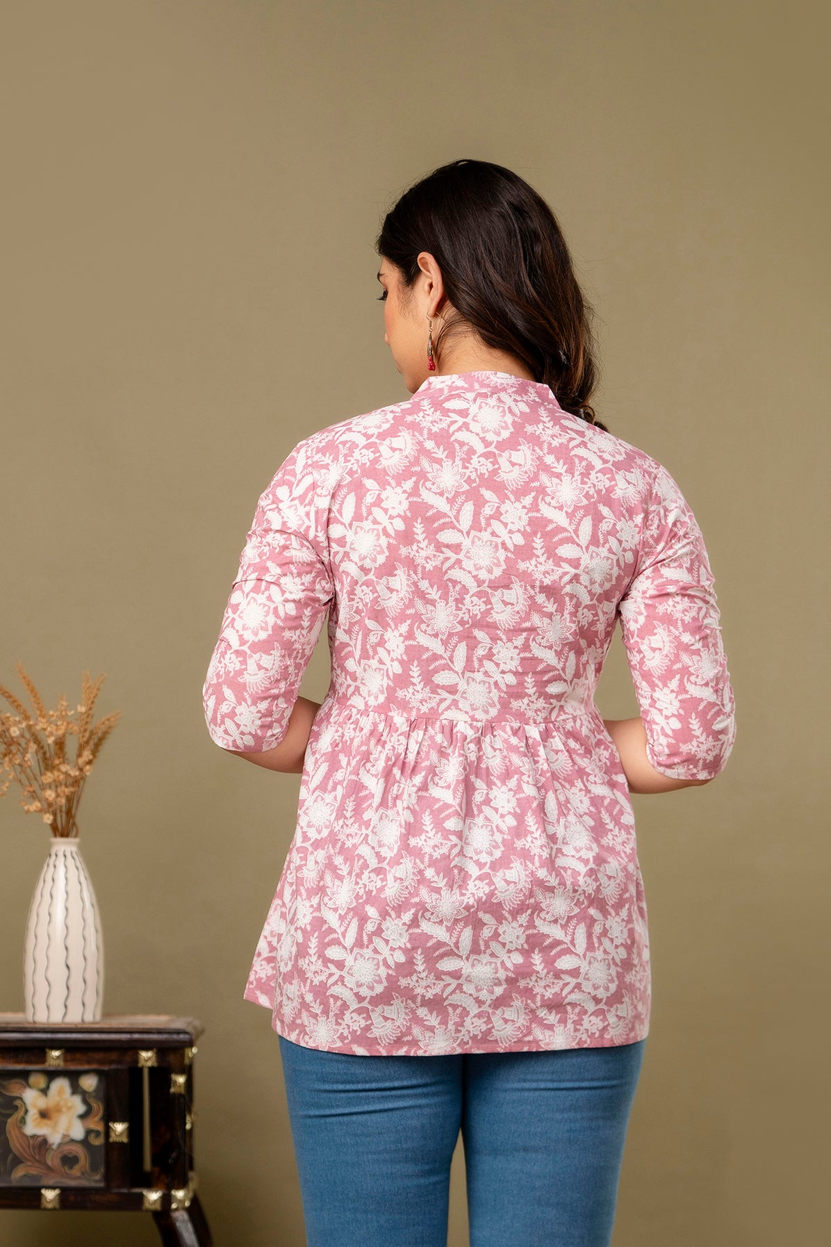 Majestic Divas Blush Pink Floral Printed Peplum Top for Women