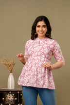 Majestic Divas Blush Pink Floral Printed Peplum Top for Women
