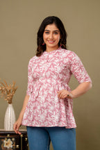 Majestic Divas Blush Pink Floral Printed Peplum Top for Women