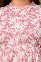 Majestic Divas Blush Pink Floral Printed Peplum Top for Women