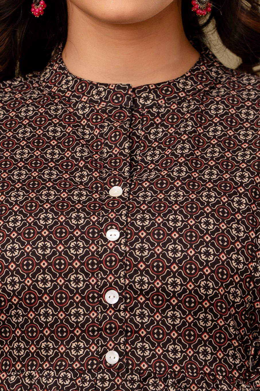 Majestic Divas Dark Brown with Beige & Rust Geometric Print