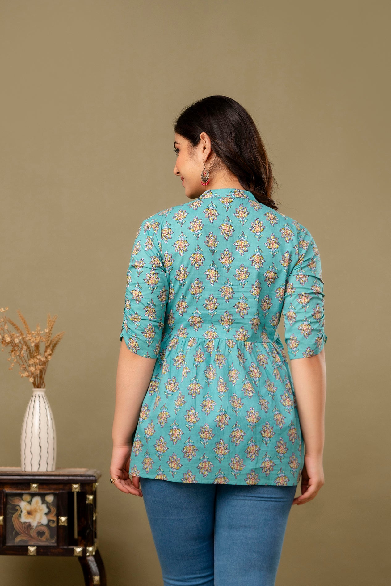 Majestic Divas Aqua Blossom Peplum Top