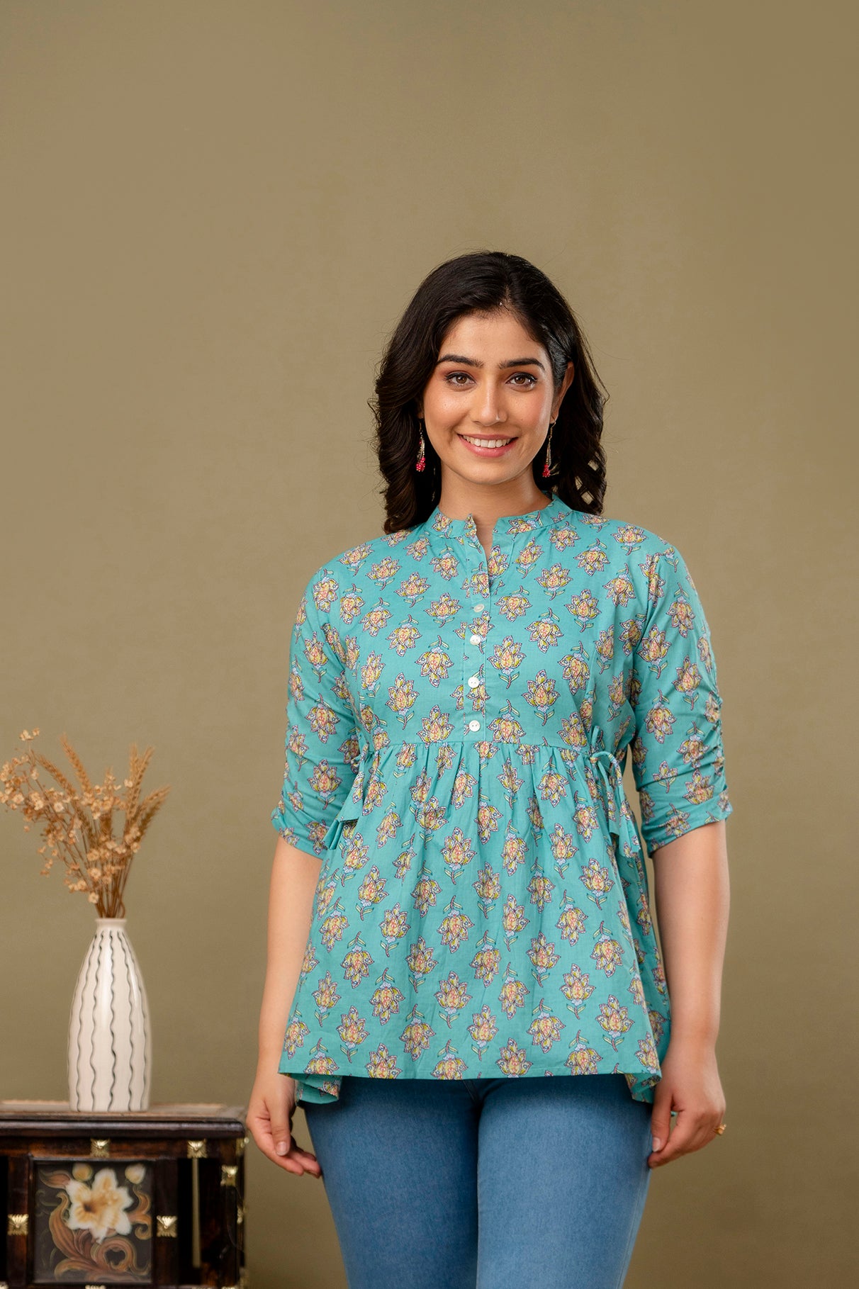 Majestic Divas Aqua Blossom Peplum Top