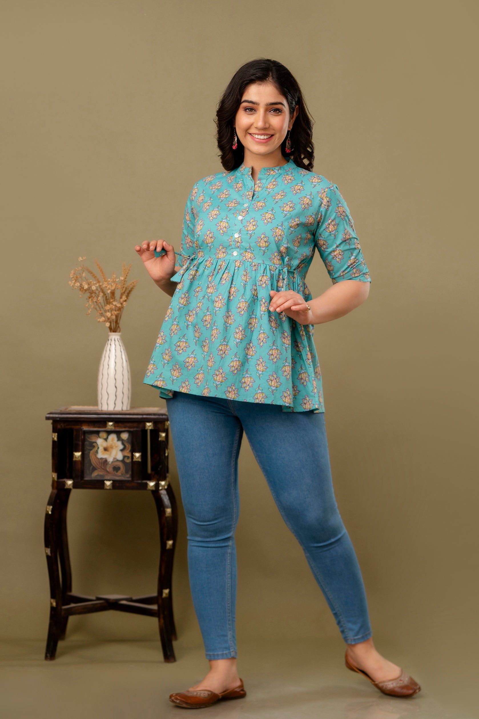 Majestic Divas Aqua Blossom Peplum Top Main image
