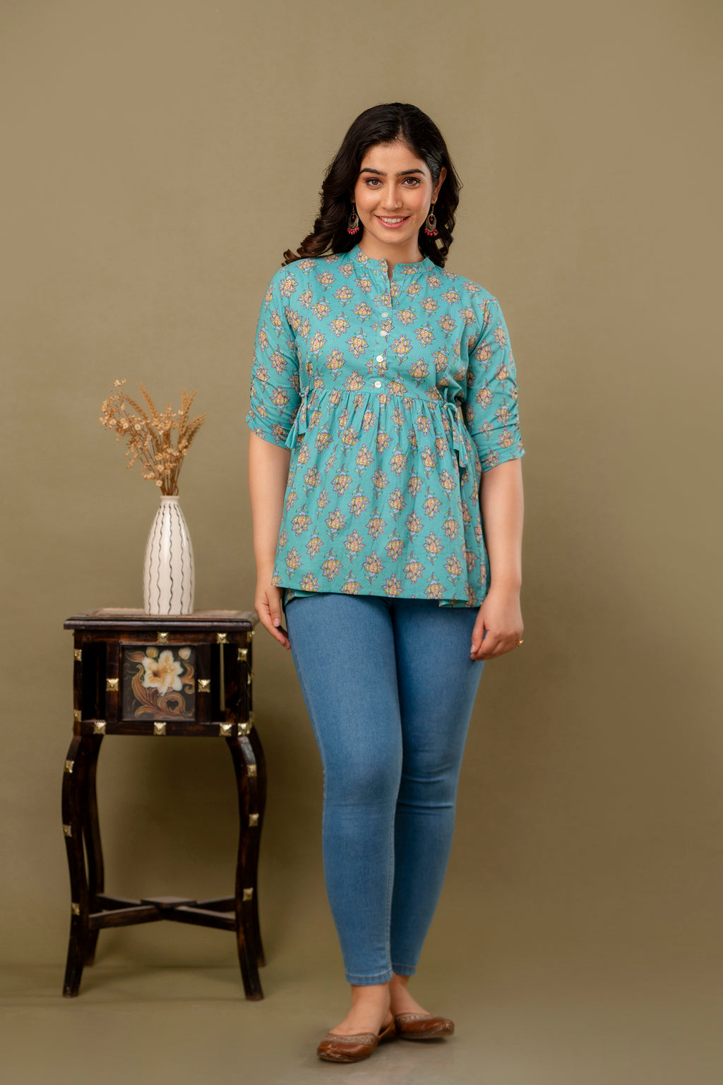 Majestic Divas Aqua Blossom Peplum Top