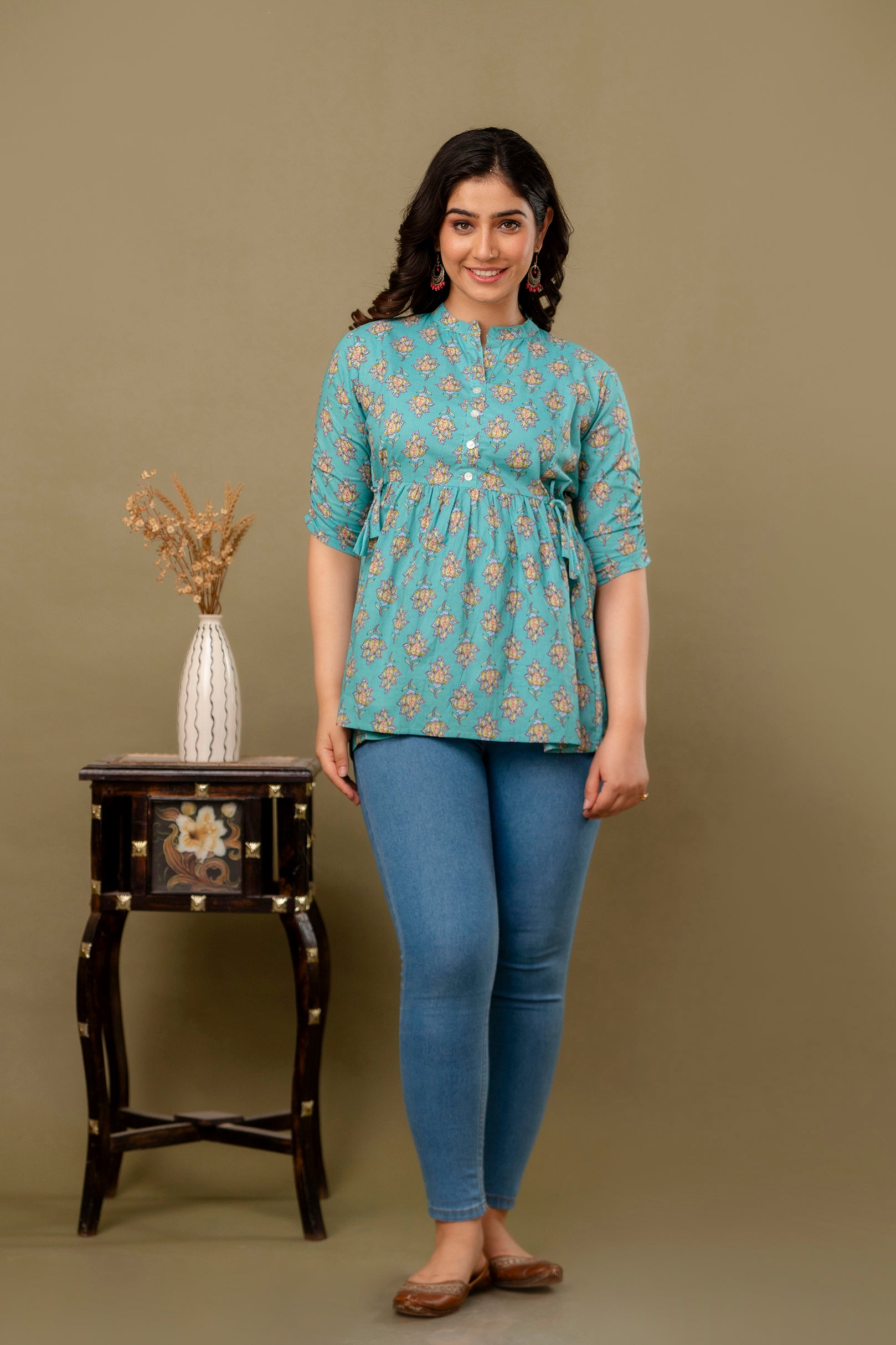 Majestic Divas Aqua Blossom Peplum Top