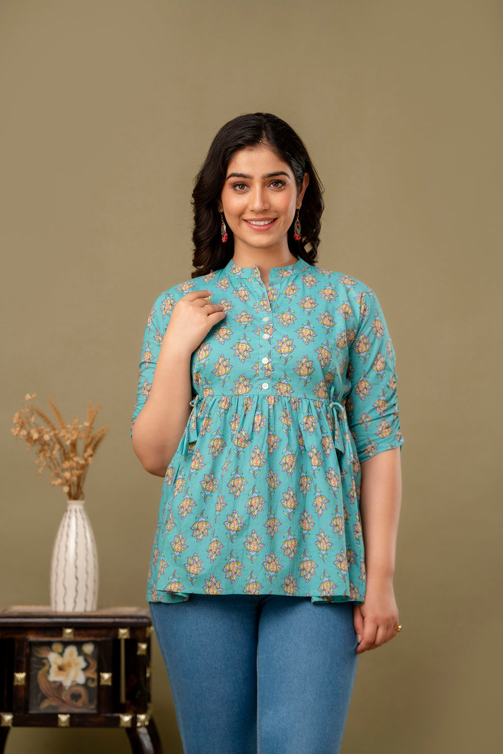 Majestic Divas Aqua Blossom Peplum Top