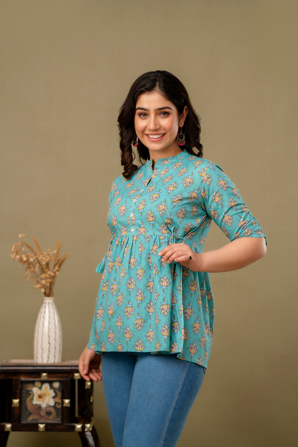 Majestic Divas Aqua Blossom Peplum Top