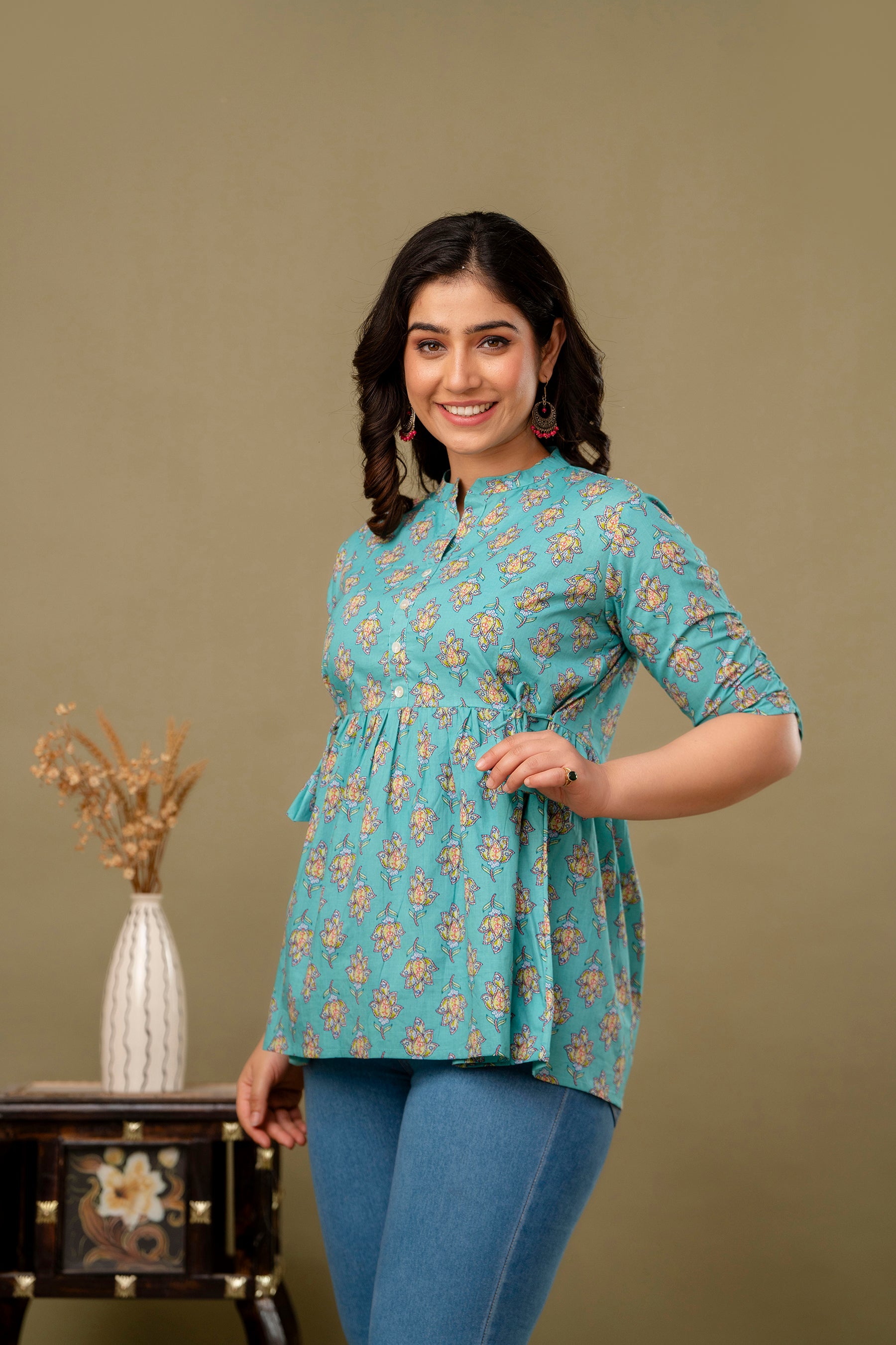 Majestic Divas Aqua Blossom Peplum Top