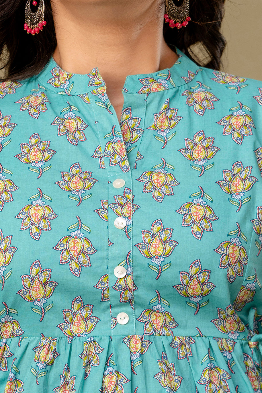 Majestic Divas Aqua Blossom Peplum Top
