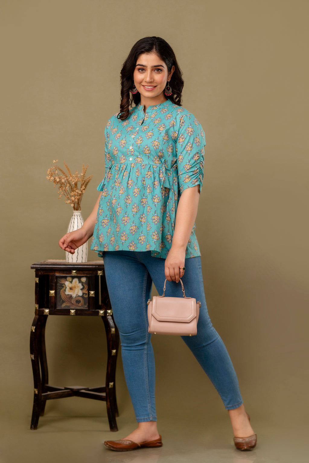 Majestic Divas Aqua Blossom Peplum Top