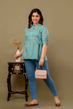 Majestic Divas Aqua Blossom Peplum Top