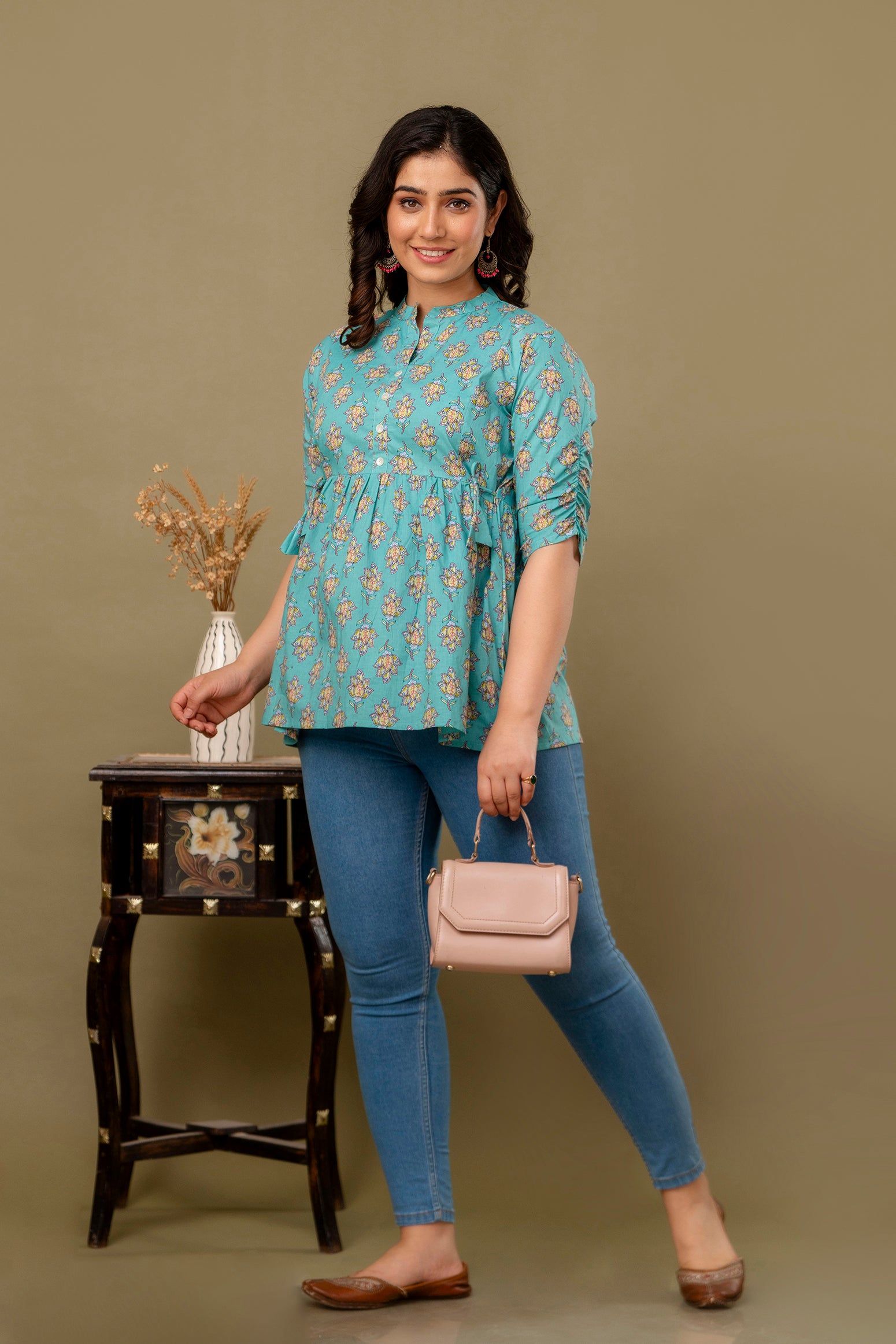 Majestic Divas Aqua Blossom Peplum Top