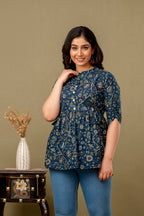 Majestic Divas Ruby Indigo Garden Peplum Top