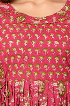 Majestic divas Cotton Rani Pink Floral Buta Printed Maternity Feeding Kurta Dress with Dual Zippers