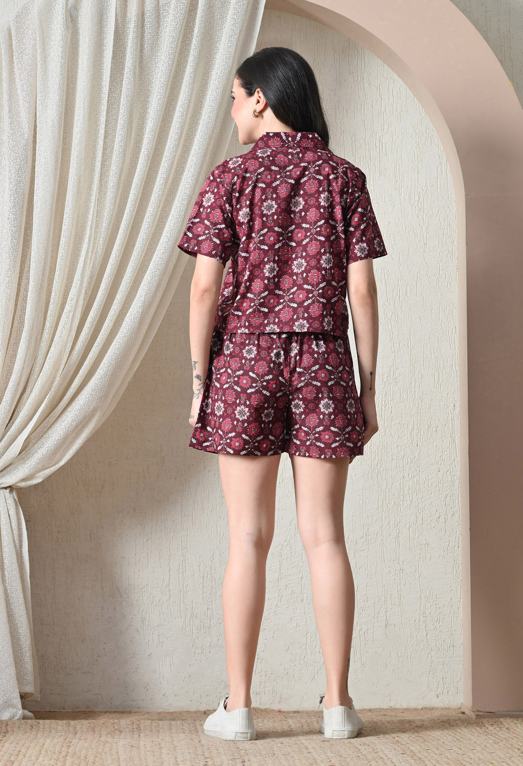Majestic divas Cotton Maroon Floral Printed Co-Ord Set