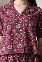 Majestic divas Cotton Maroon Floral Printed Co-Ord Set
