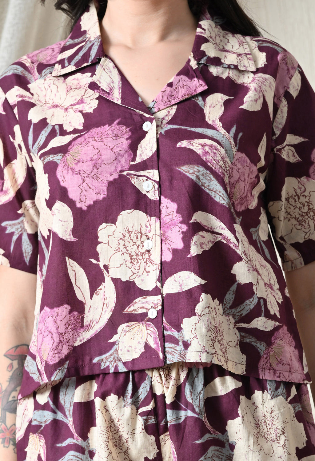 Majestic divas Cotton Maroon Floral Printed Co-Ord Set