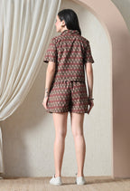 Majestic divas Cotton Brown Floral Buti Printed Co-Ord Set
