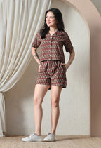 Majestic divas Cotton Brown Floral Buti Printed Co-Ord Set