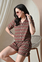 Majestic divas Cotton Brown Floral Buti Printed Co-Ord Set
