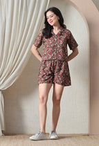 Majestic divas Cotton Brown Floral Printed Co-Ord Set