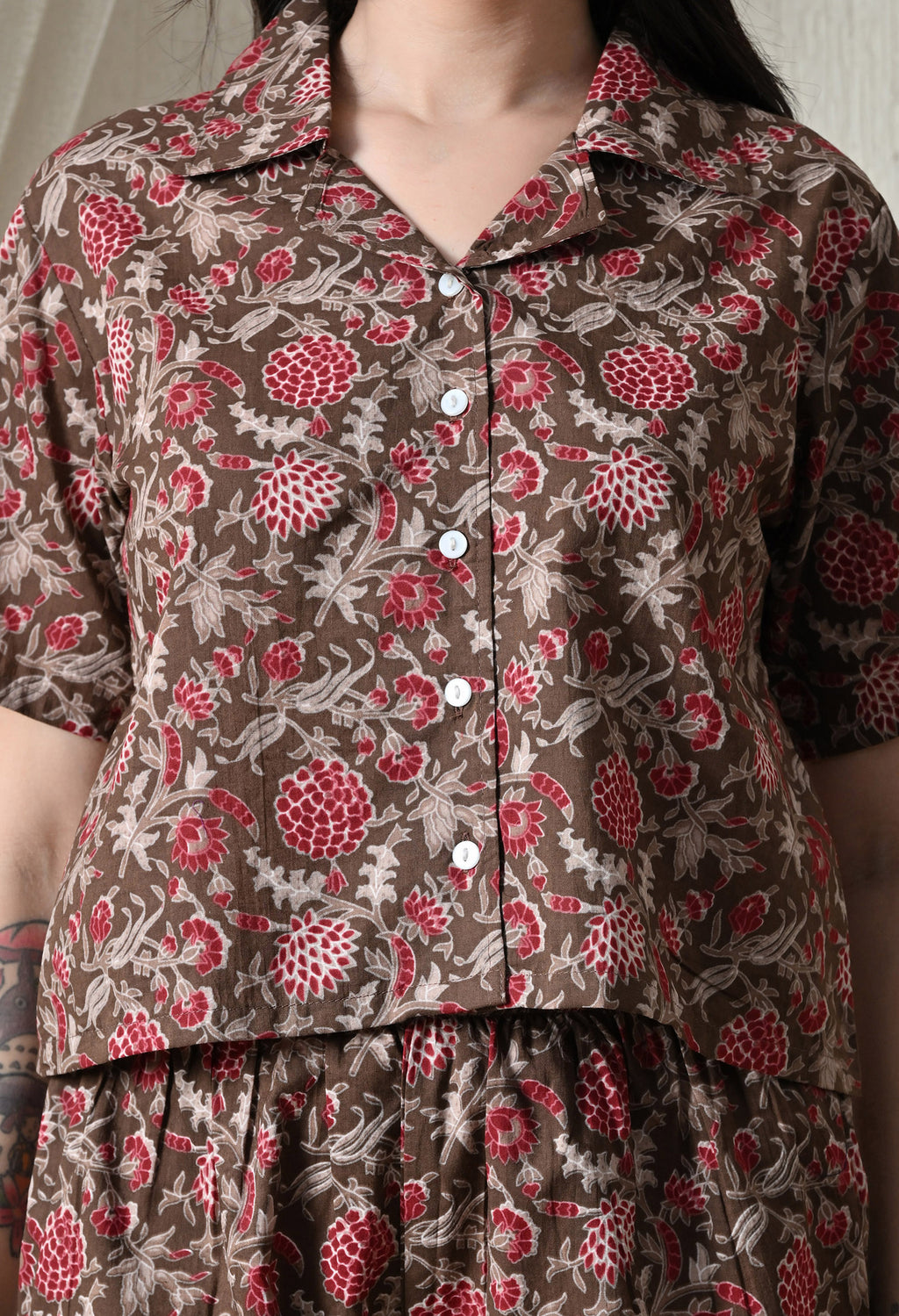 Majestic divas Cotton Brown Floral Printed Co-Ord Set