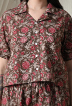 Majestic divas Cotton Brown Floral Printed Co-Ord Set