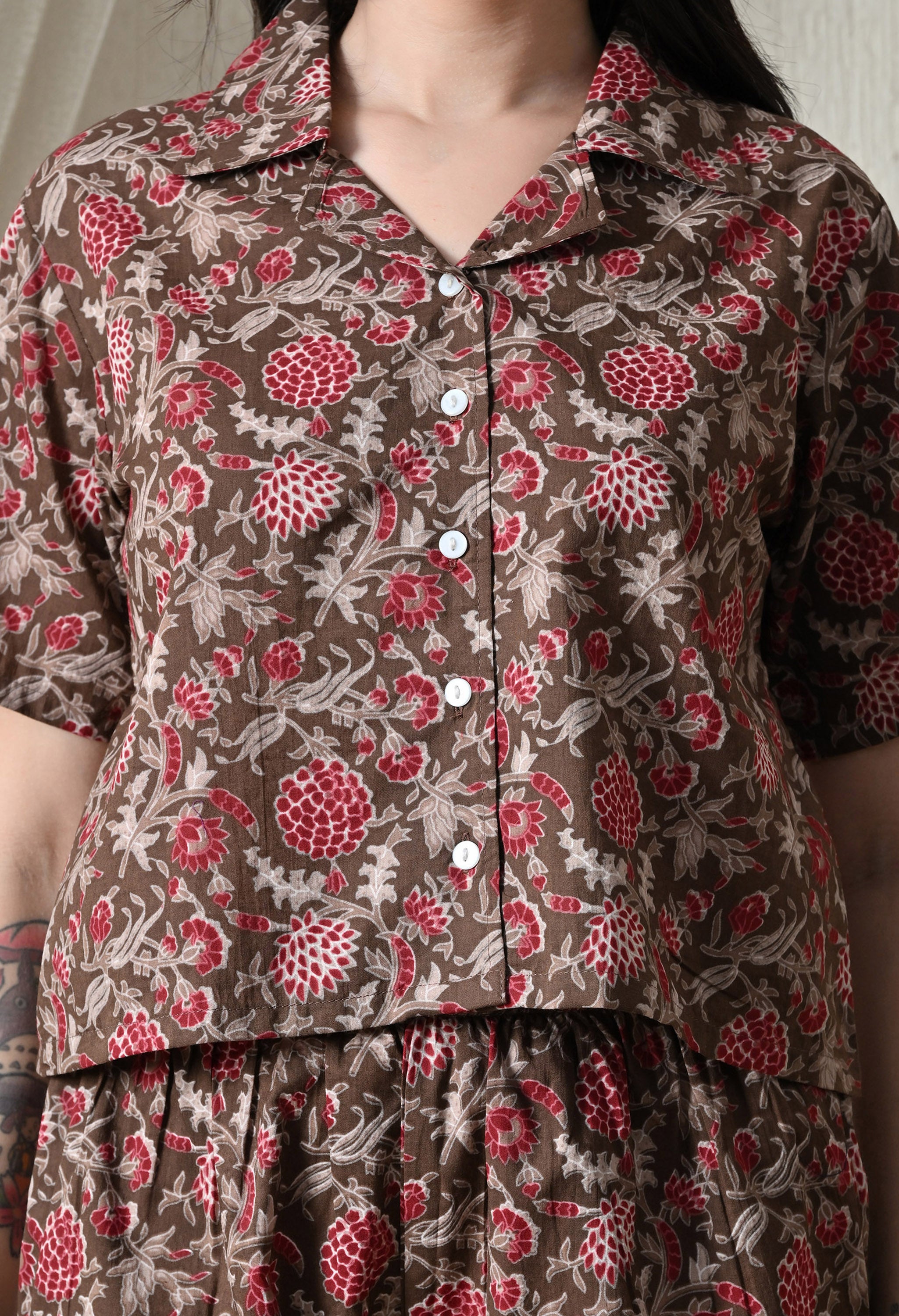 Majestic divas Cotton Brown Floral Printed Co-Ord Set