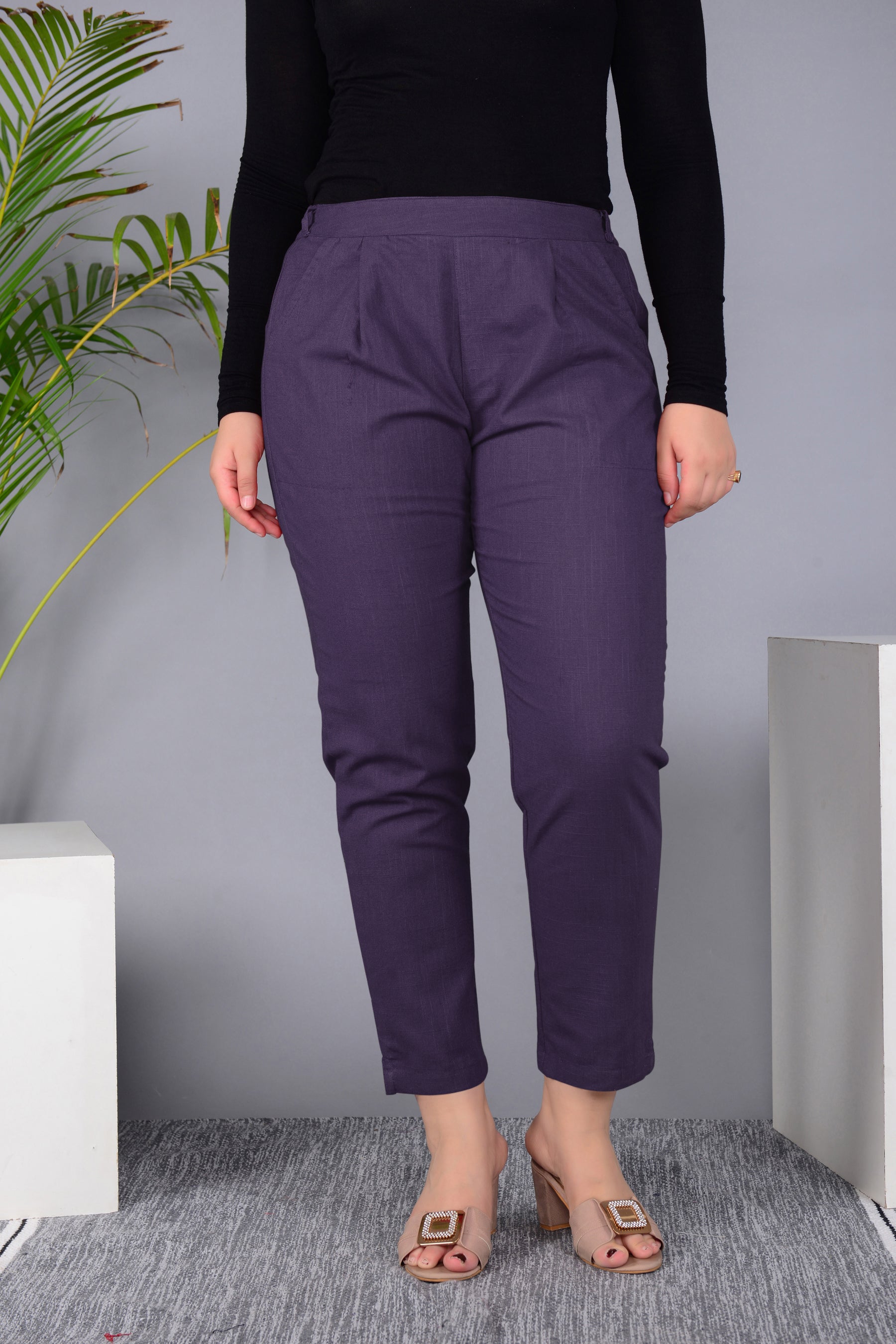 Majestic Diva's Women’s High Waist Plum Purple Tapered Pants