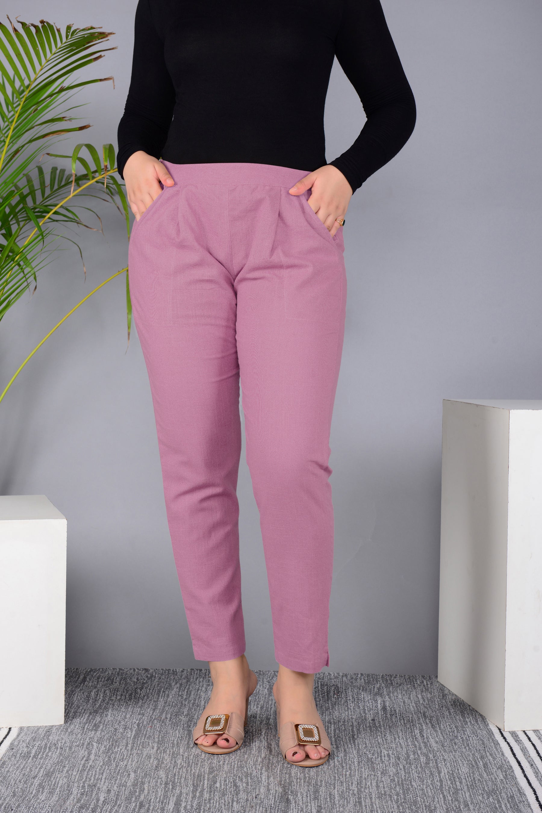 Majestic Diva's Dusty Rose High-Waist Straight Fit Pants