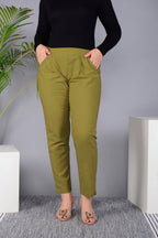 Majestic Diva's Olive Green High-Waist Straight Fit Pants